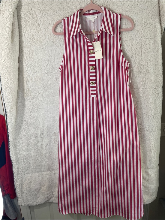entro Dresses & Skirts - entro Pink and White Striped Sleeveless Collared Top